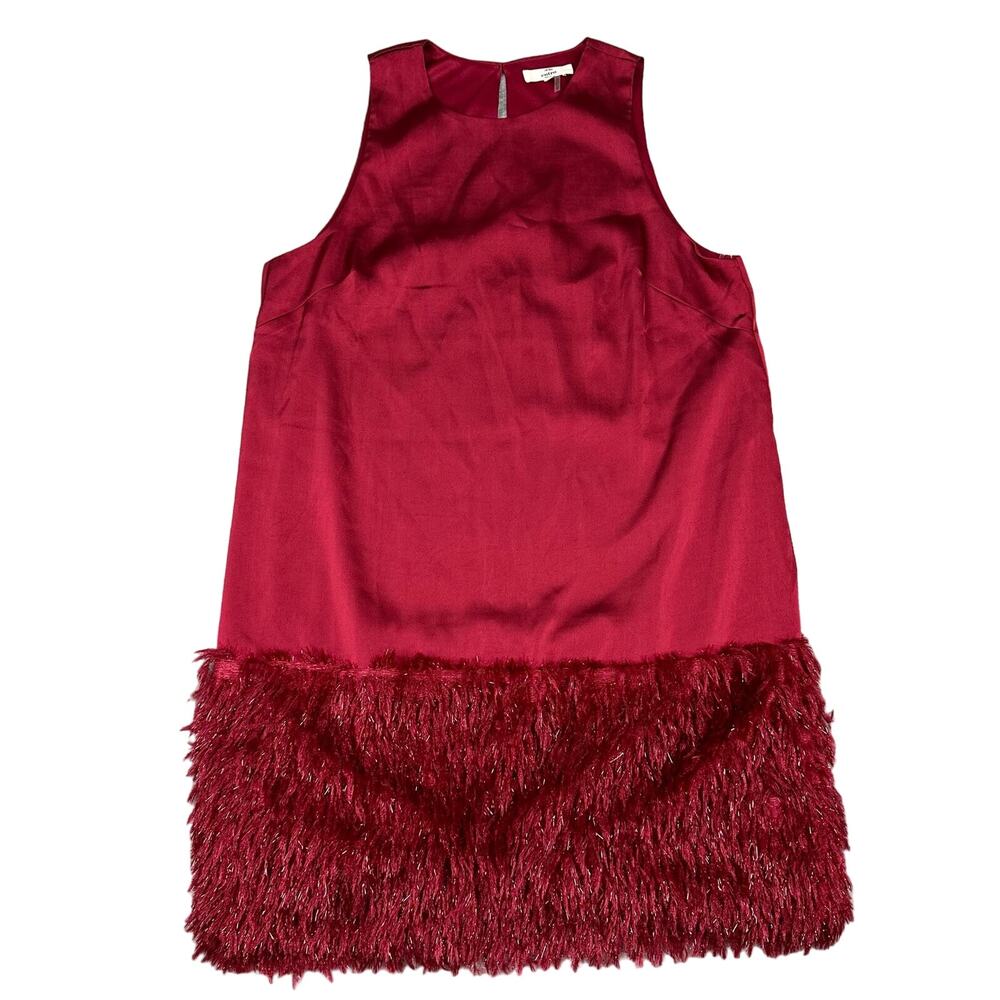 Entro Fringe Shift Dress Women Medium Burgundy Red Shaggy Tinsel D19596
